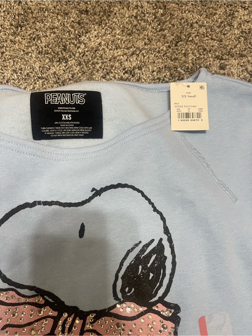 Peanuts Light Blue Snoopy Top with Pink Bow Accents - Picture 2 of 3